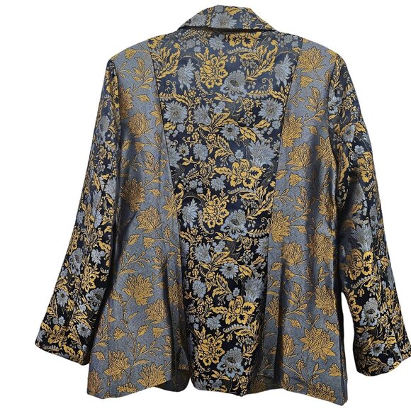 Guillaume Womens Floral Blue, Gold Blazer Jacket Size L - Picture 2 of 10